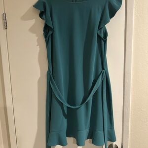 Elegant Teal Ruffle Sleeve Dress